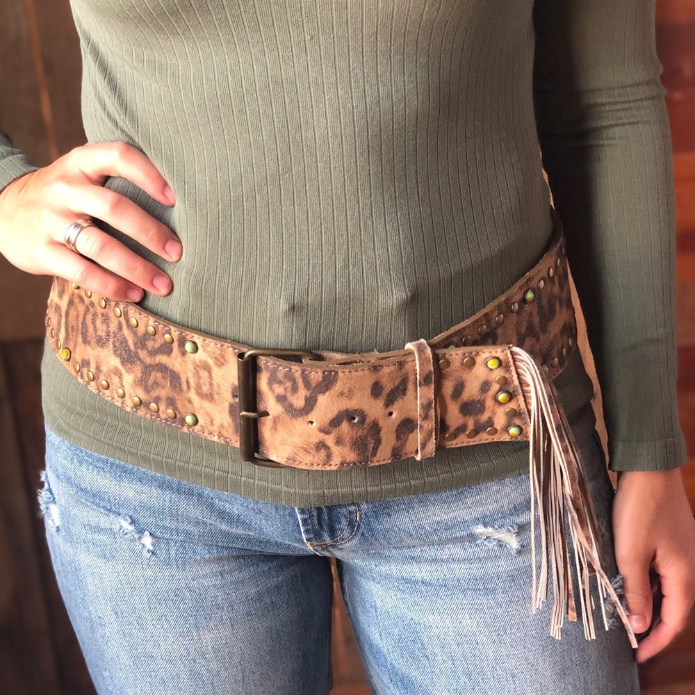 Leopard studded belt
